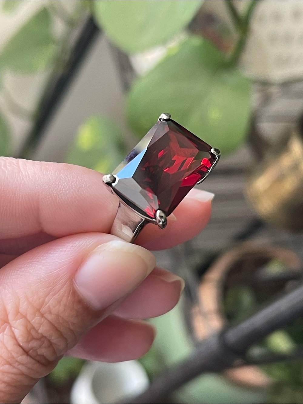 Red Rectangular Stone Cocktail Ring - Picture 2 of 3